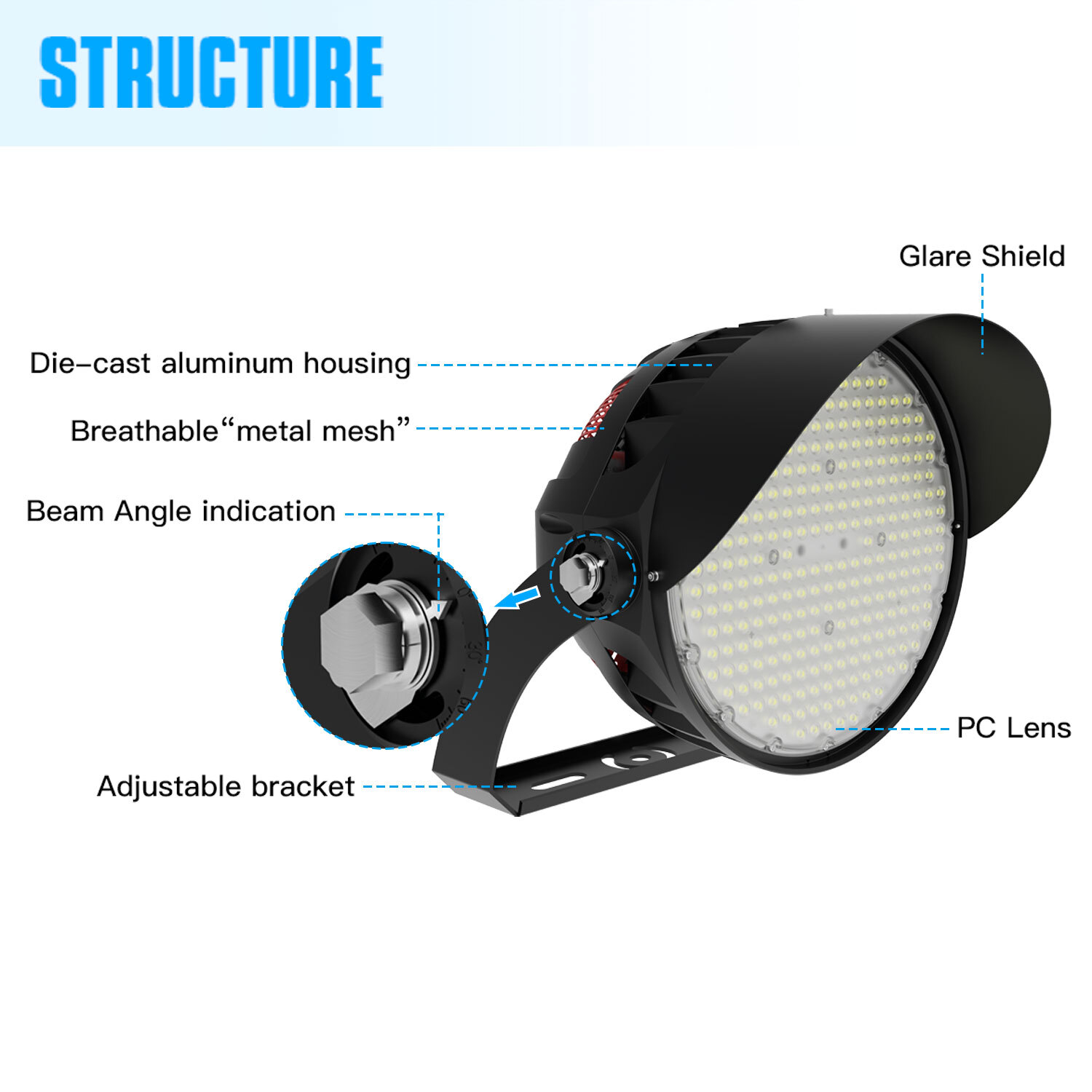 600W LED Stadium Lights 84000 Lumen Outdoor 100-277V Arena Flood Light UL Listed