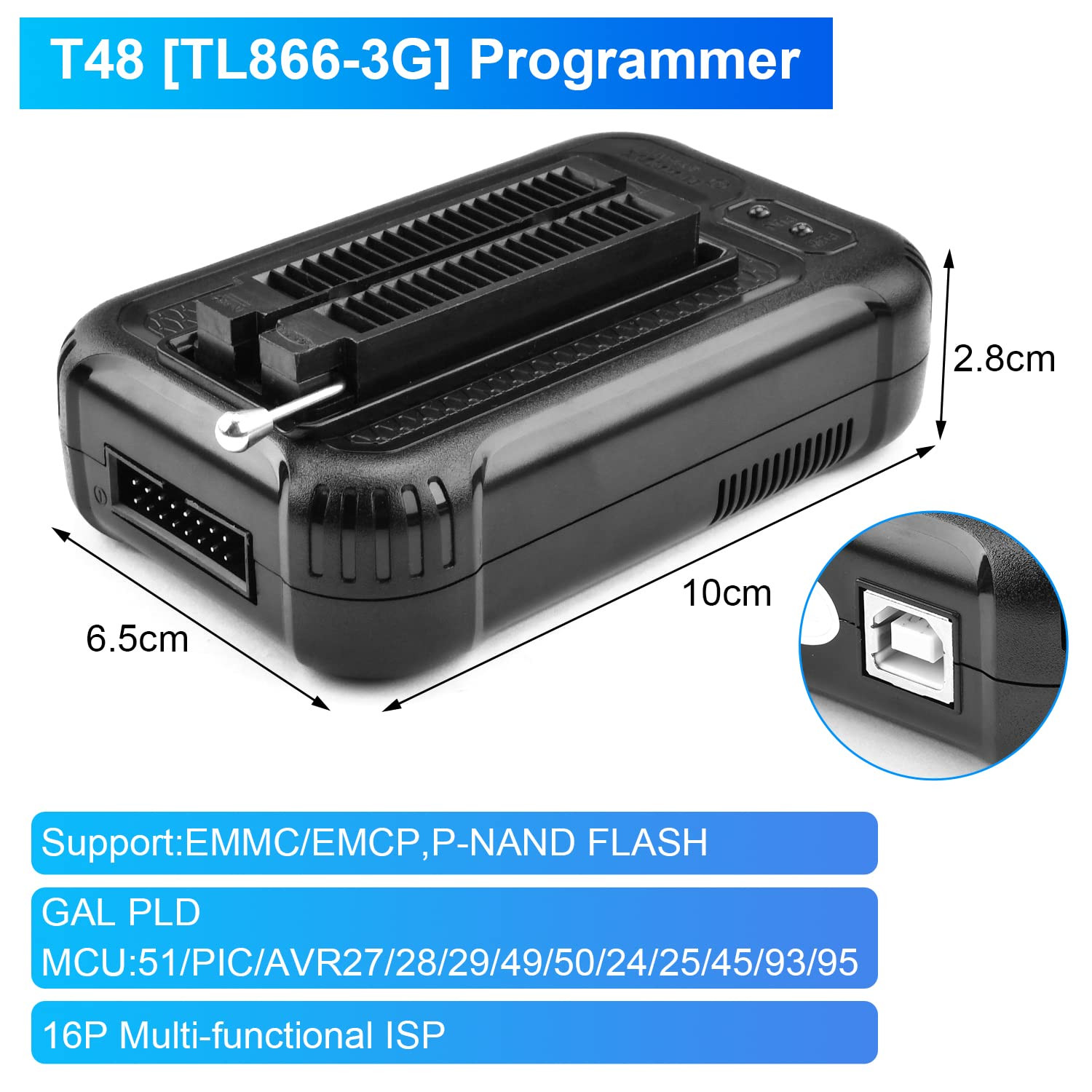 T48 TL866-3G Programmer,Tl866Ii Upgrade Programmer Support 31000+ ICS for Spi/Na
