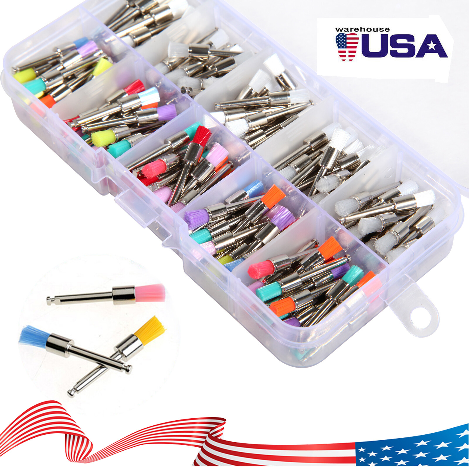 200 PCS Dental Nylon Polishing Flat Latch Polisher Prophy Brush Disposable mixed