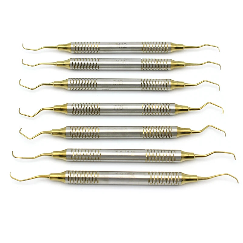Set Of 7 Gracey Curette Periodontal Hollow Handle Colored Surgical Scaler Dental