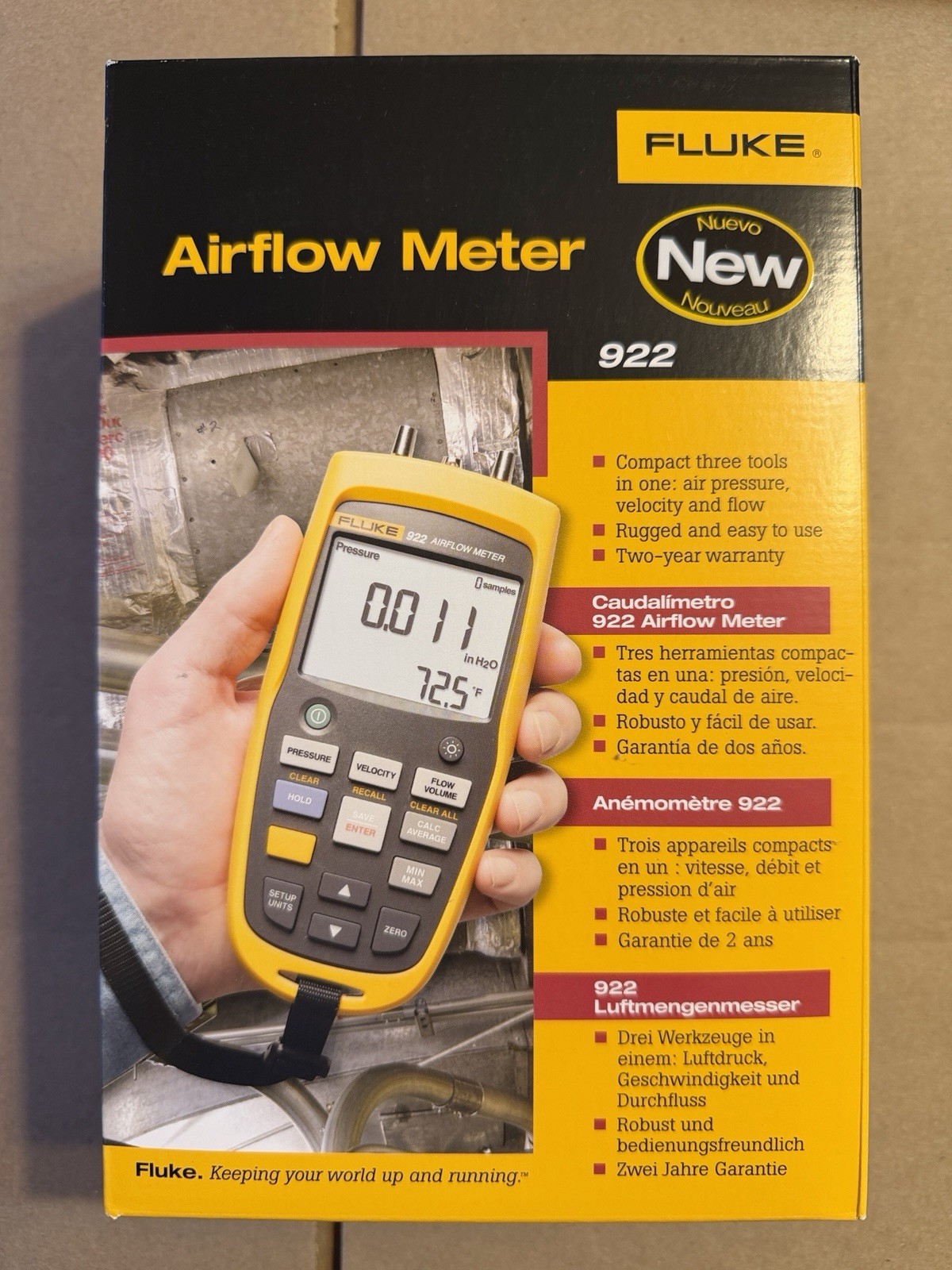 Fluke 922 Airflow Meter/Micromanometer Air Pressure Velocity Volume Temperature