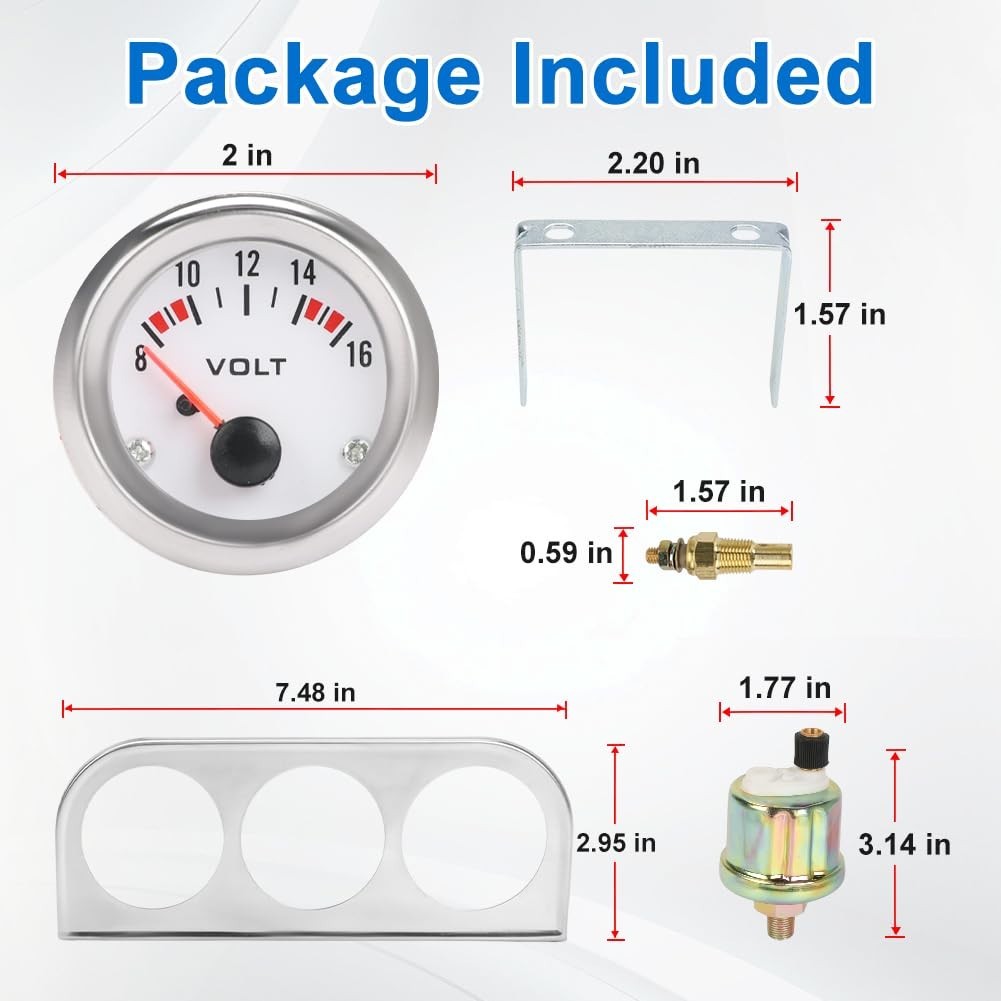 52mm Water Temp Oil Pressure Voltmeter Triple Gauge Set 3 in 1
