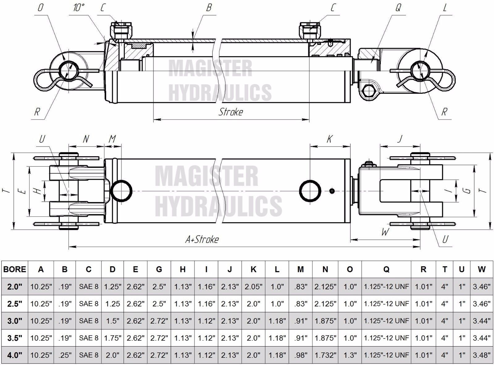 Hydraulic Cylinder Welded Double Acting 3.5″ Bore 12″ Stroke Clevis 3.5×12 NEW