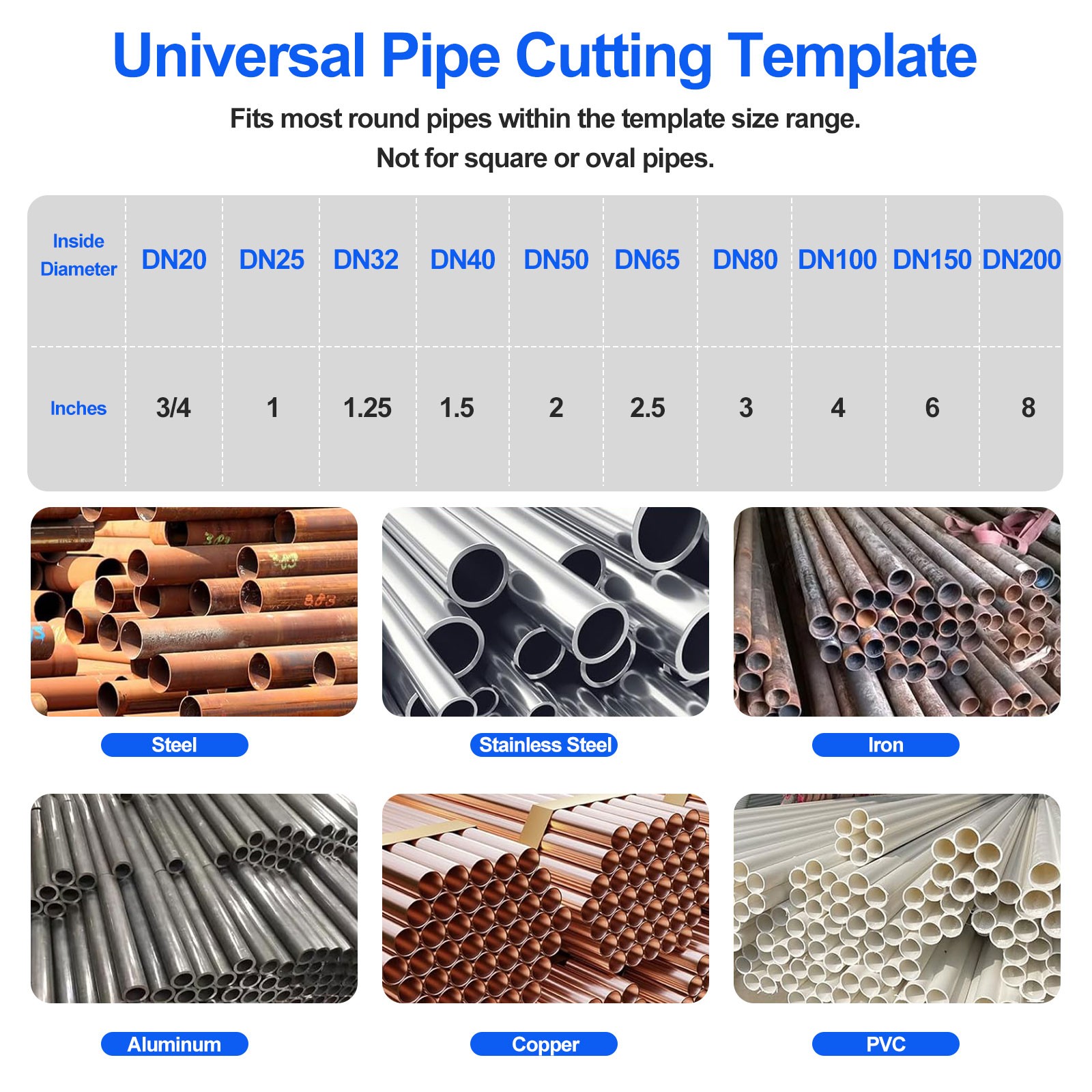 10PCS Heavy-Duty Precision Pipe Saddle Template Cutting Mold for Welding 3/4-8in