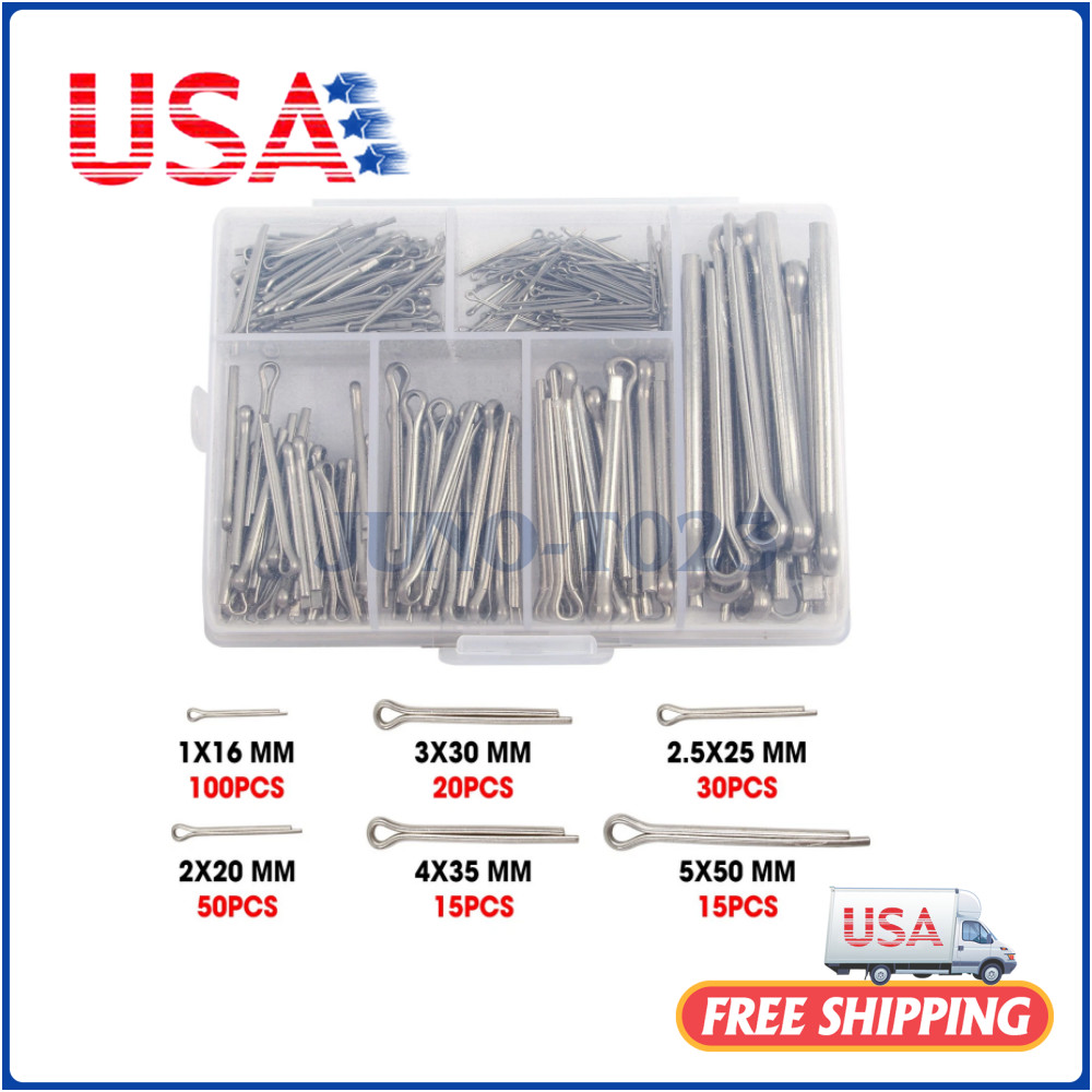 230 Pcs Cotter Pin Assortment Set 304 Stainless Steel Value Kit US