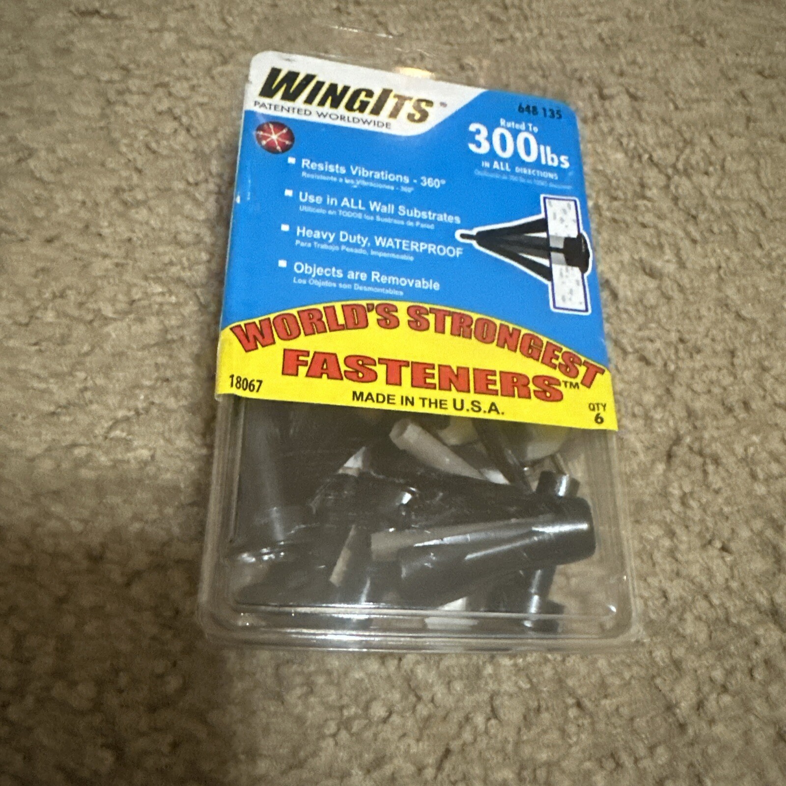 18067 WingIts World’s Strongest Fastener 6 Anchors Rated to 300Lbs. USA Made