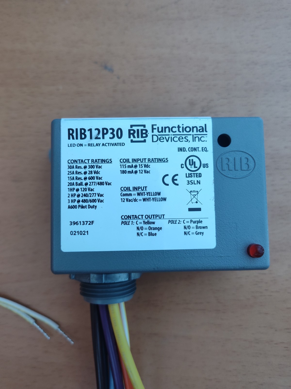 3 lot of Functional Devices RIB12P30 Enclosed Relay 30A DPDT 12Vac/dc