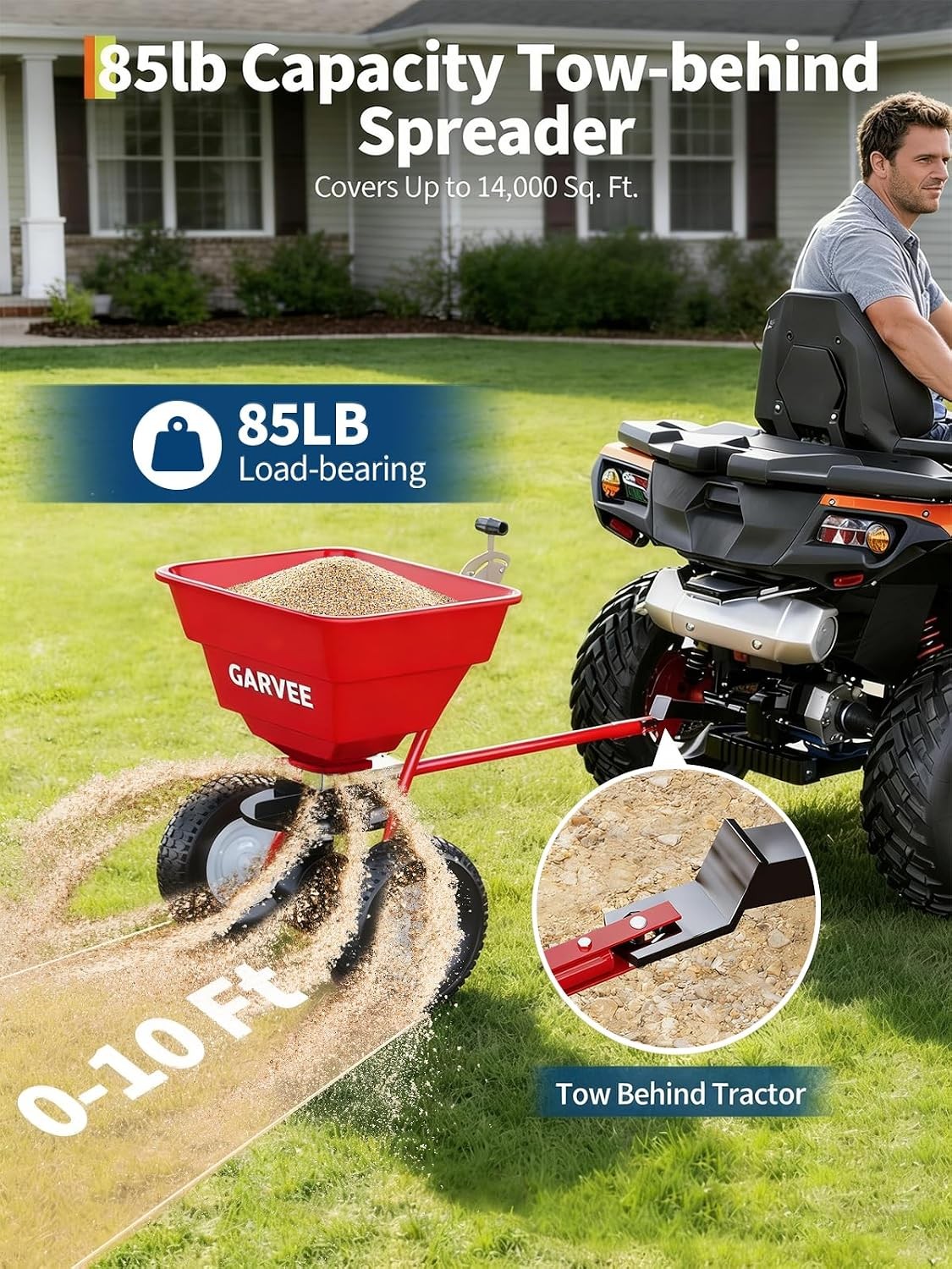 Tow Behind Broadcast Spreader 85lbs Lawn Garden ATV Spreader for Seed Fertilizer