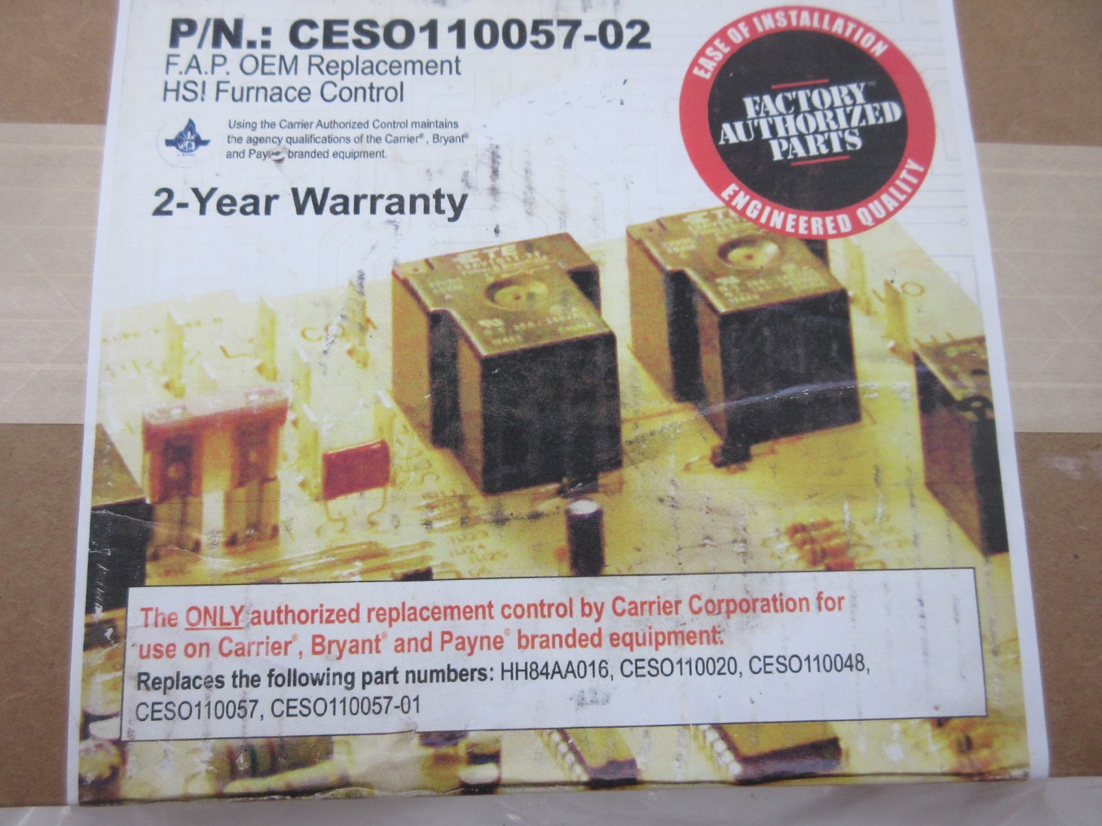 CARRIER BRYANT PAYNE CESO110057-02 FURNACE CONTROL BOARD