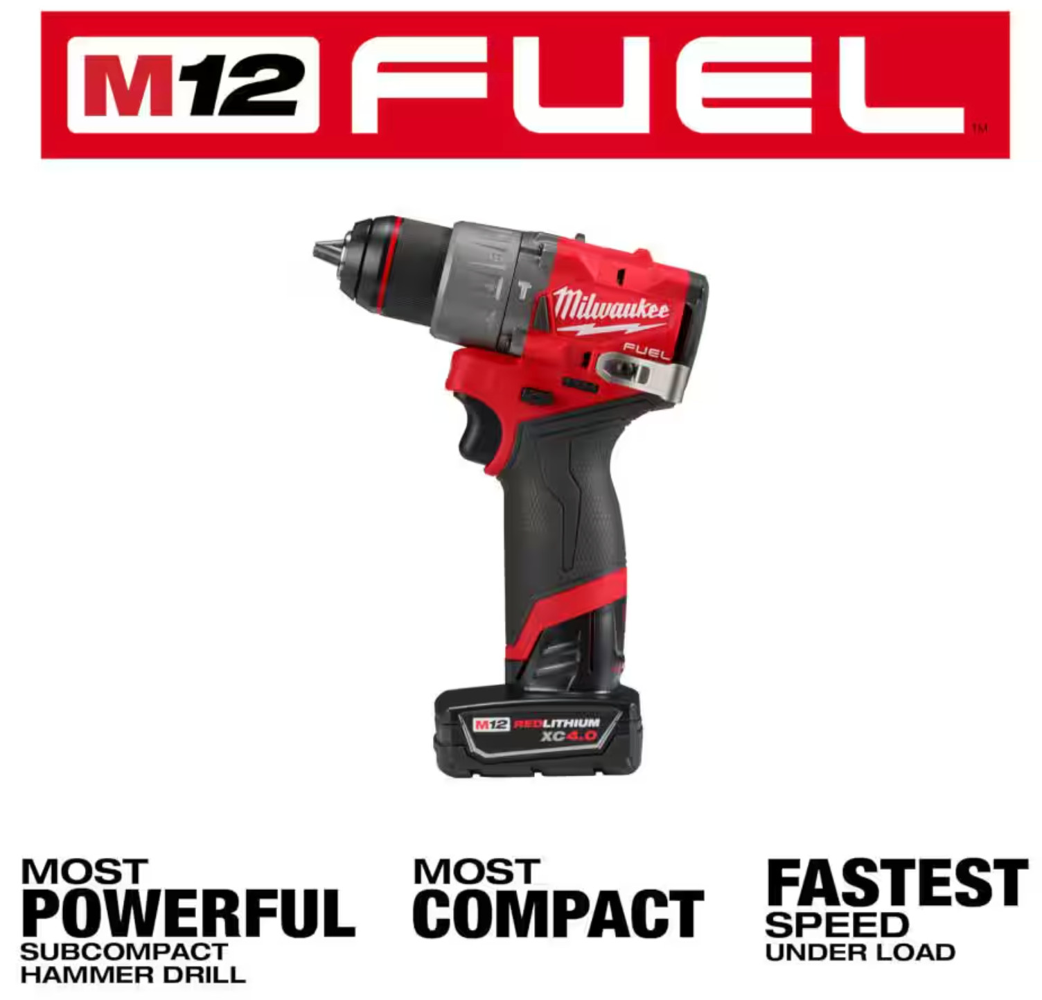 New Milwaukee 3404-22 M12 FUEL Brushless 1/2″ Hammer Drill Kit /Free M12 Ratchet