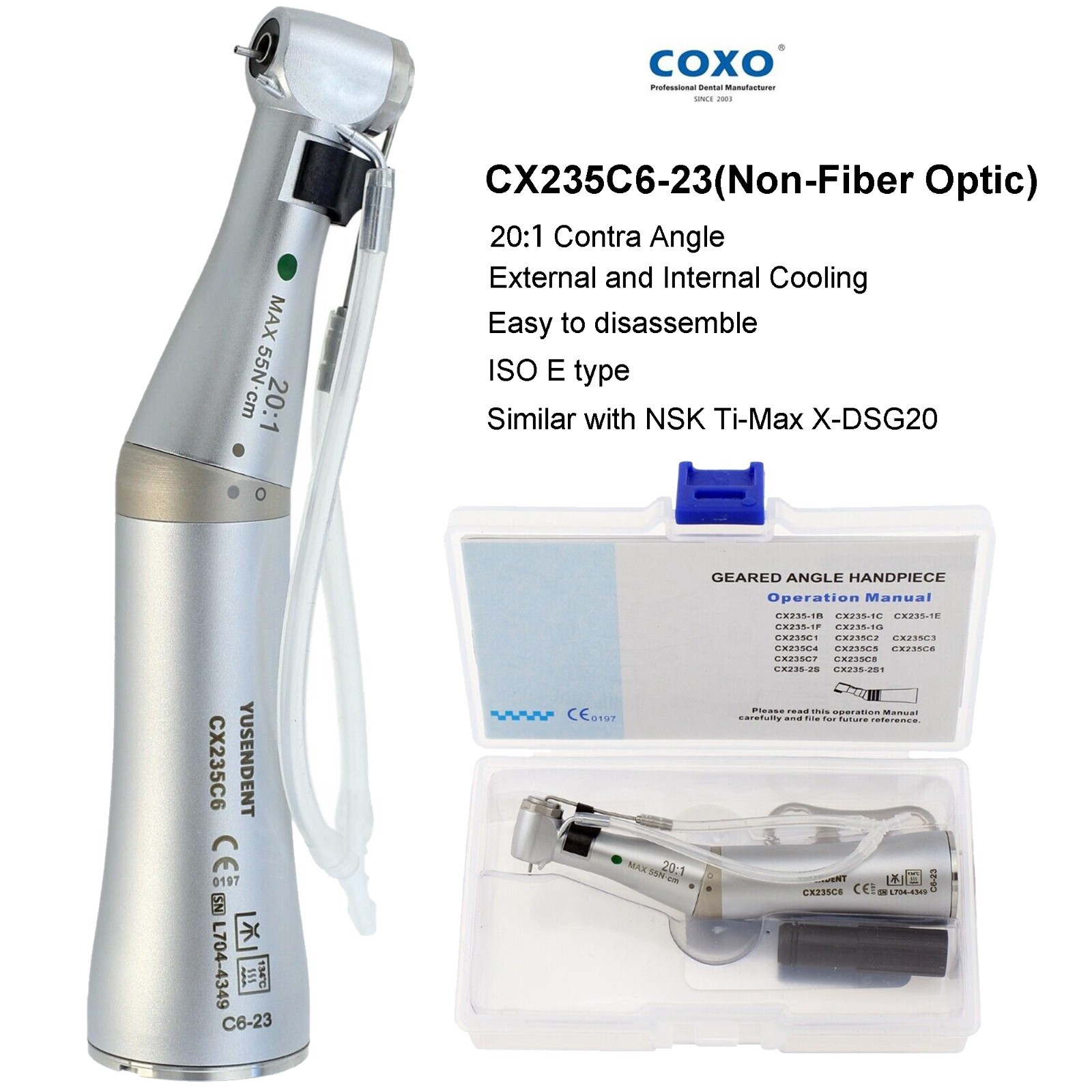 COXO Dental Surgical Handpiece 20:1 Implant Contra Angle Straight 20˚ Angle NSK