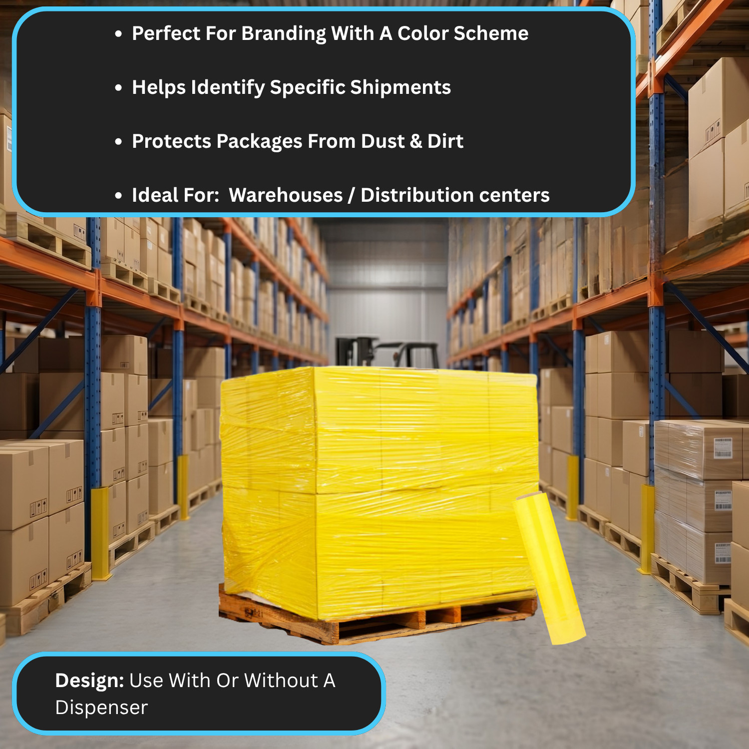 Cast Narrow Stretch Wrap 18″x1500′ 63 Gauge Dark Yellow Hand Shrink Film 4 Rolls