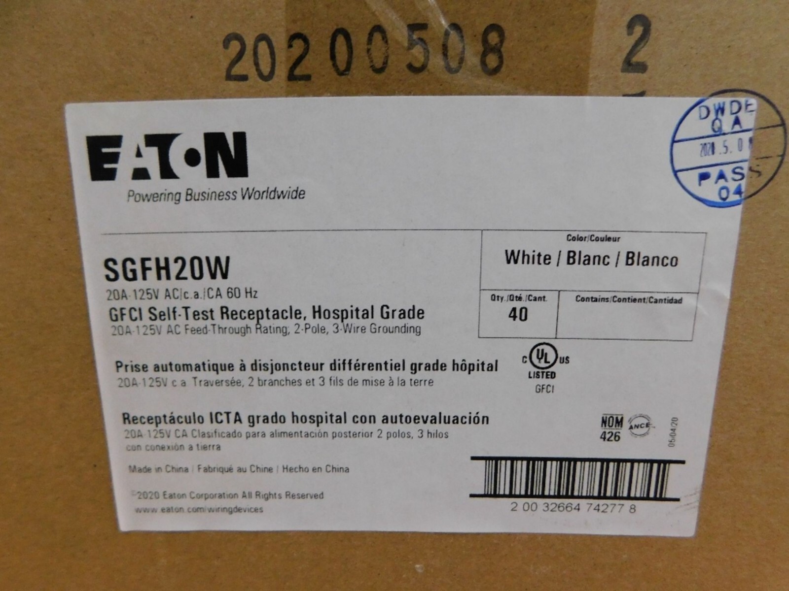 Eaton Cooper SGFH20W 20 Amp White Heavy Duty UL Hospital Grade Duplex GFCI