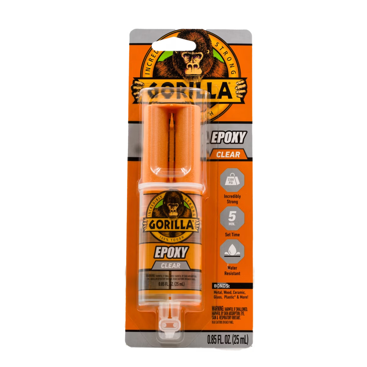 Gorilla 2 Part Epoxy, Clear Epoxy, 0.85 Ounce Syringe (Pack of 1) – 5 Minute Set
