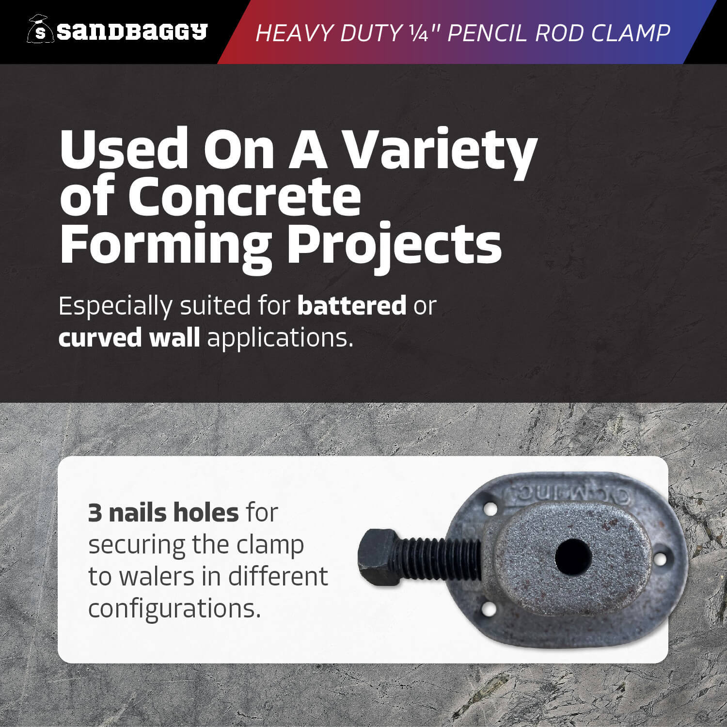 Sandbaggy Heavy Duty 1/4″ Pencil Rod Clamp (w/ Bolt)- Concrete Formwork Clamps