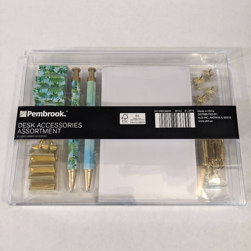 Pembrook Desk Accessories Assortment Tropical Palm Gold Pens Notepad Clips Set