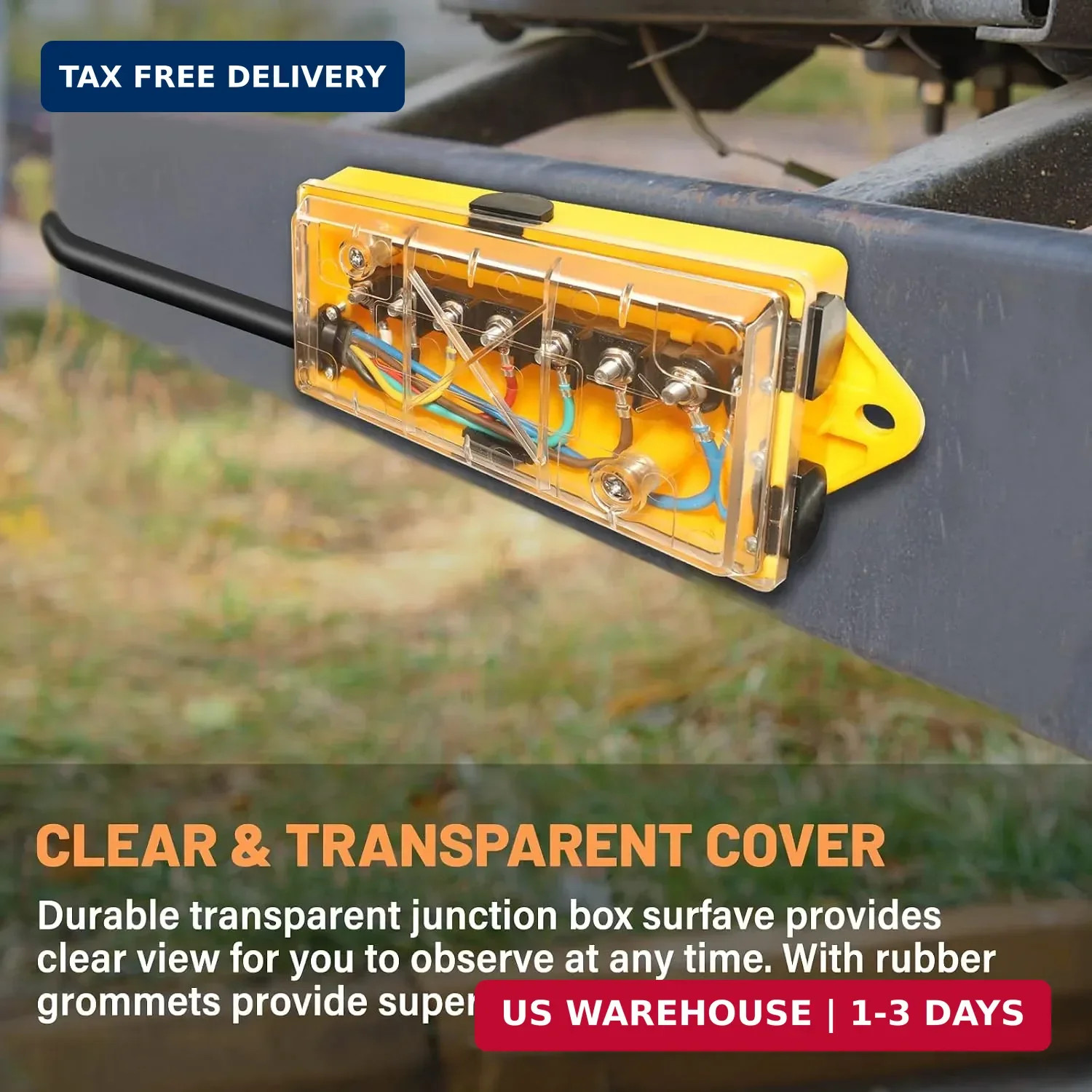 MECMO 7 Way Plug Inline Trailer Cord 8Ft, 7 Gang Junction Box, Heavy Duty 7 Term
