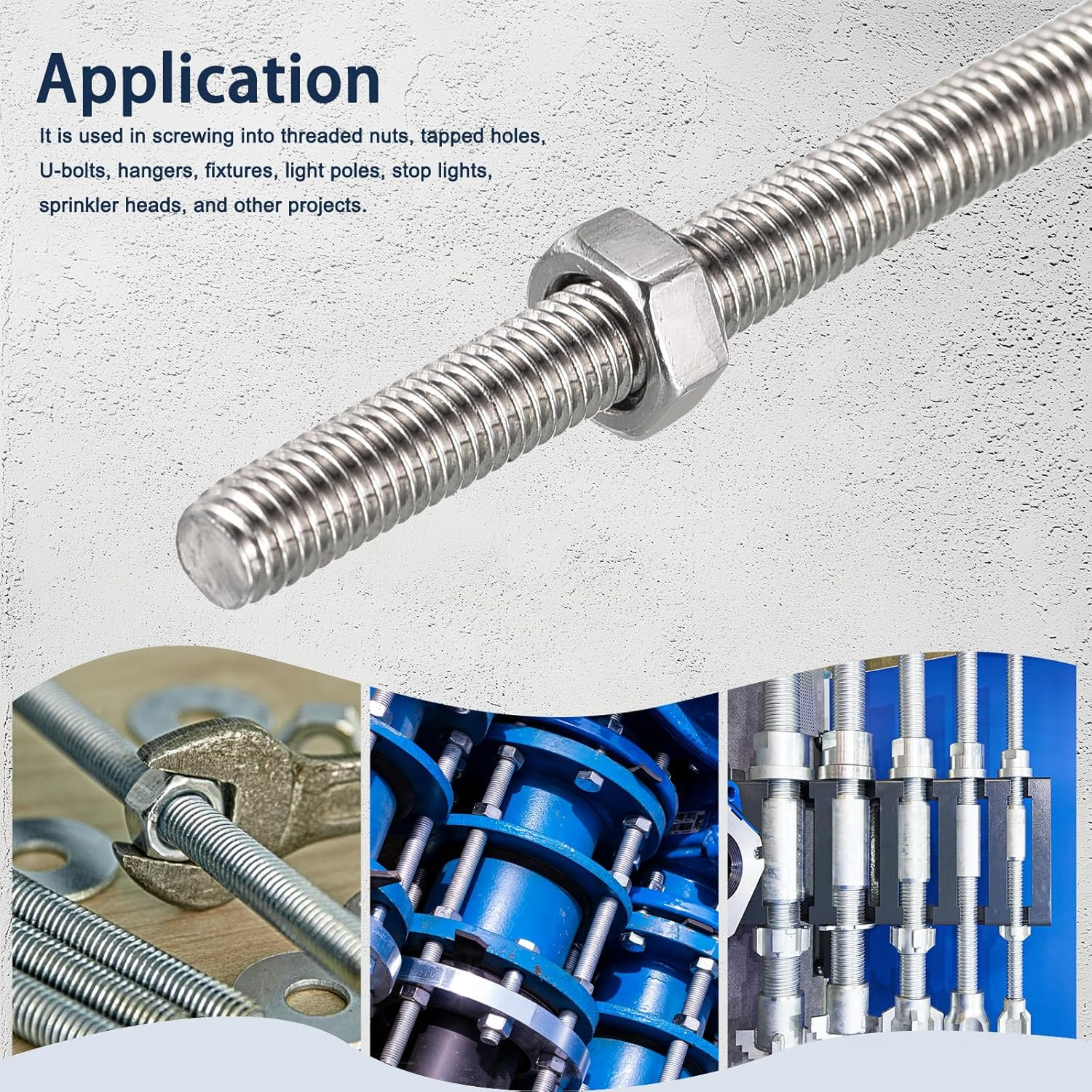 3/8″-24 Fully All Threaded Rod & Studs, 12″ Length, 304 Stainless Steel Right Ha