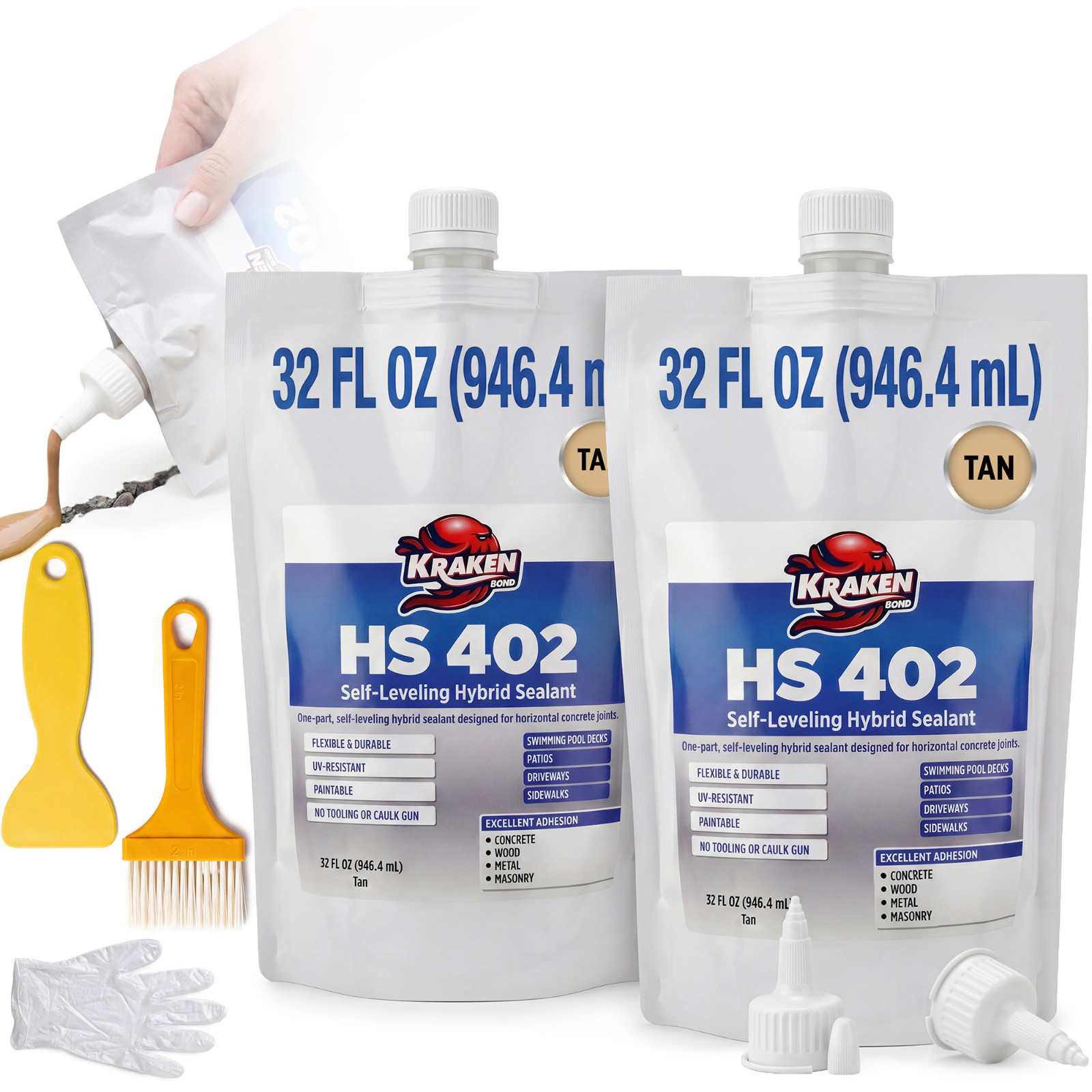 Kraken Bond HS 402 Self-Leveling Hybrid Sealant, 32fl.oz 2 Pack – Tan