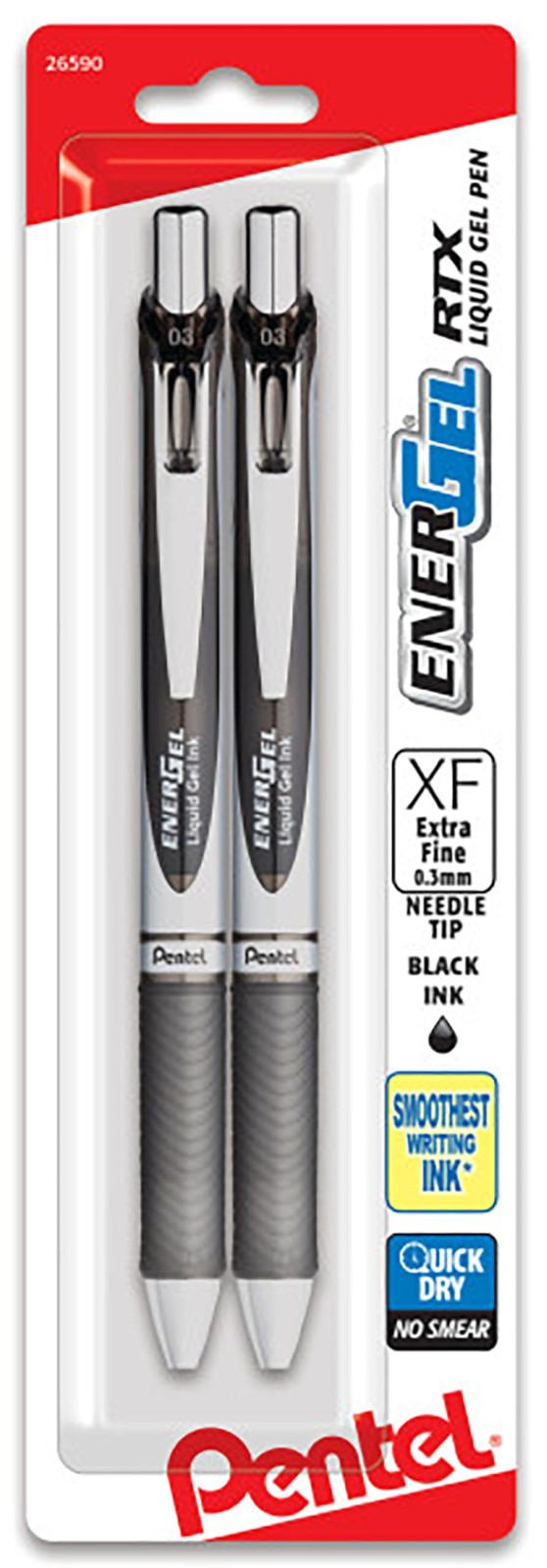 Pentel EnerGel RTX 0.3mm Needle Tip Liquid Gel Pens Black Ink 2 Pack