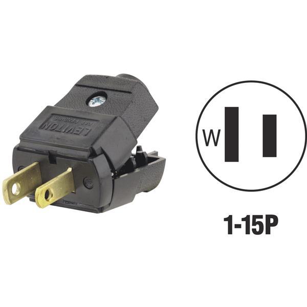 (10)- Leviton Black 15A 125V 2-Wire 2-Pole 1-15P Hinged Cord Plug 037-00101-2EP