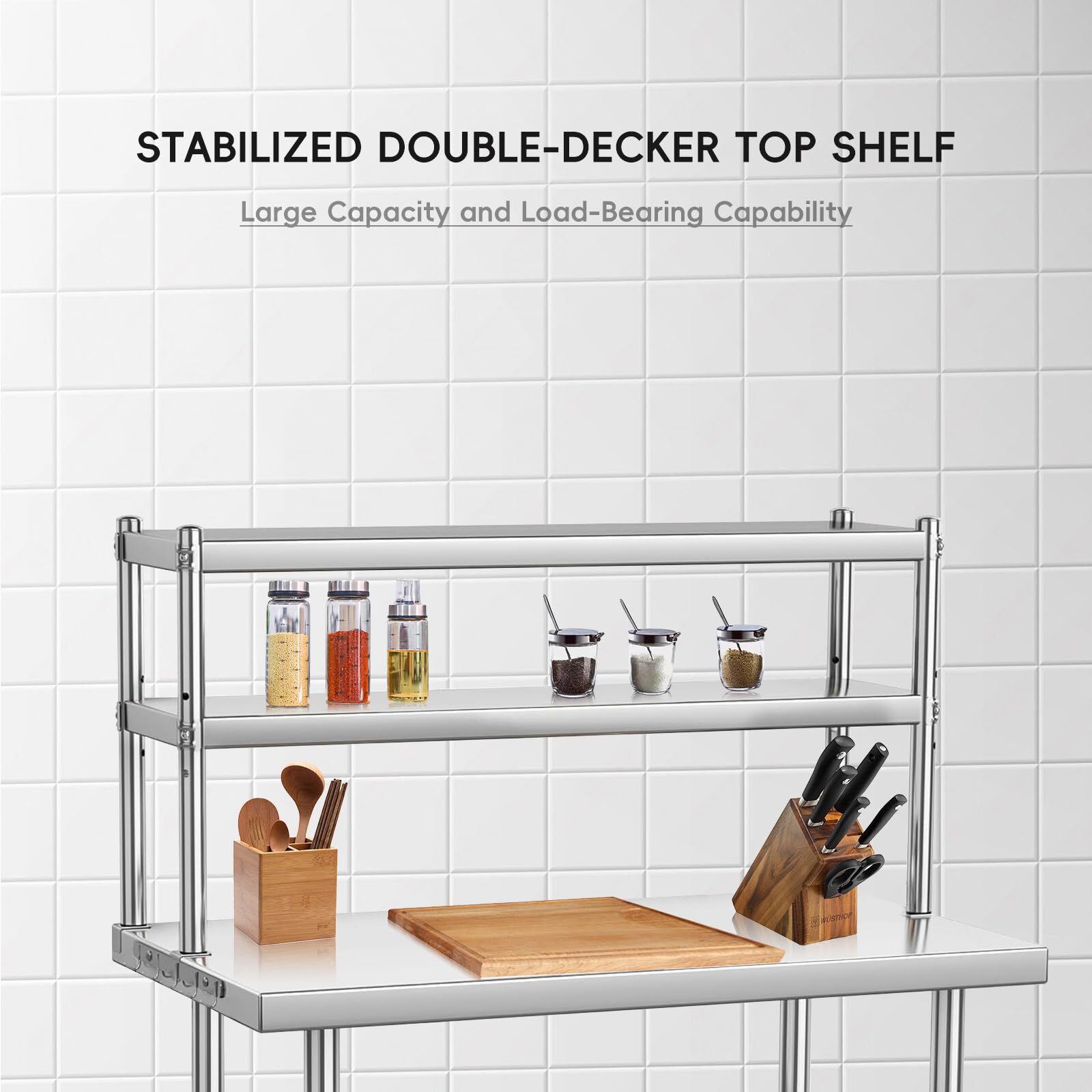 30*24in/36*24in/48*24in Metal Kitchen Stainless Steel Table with Overshelves