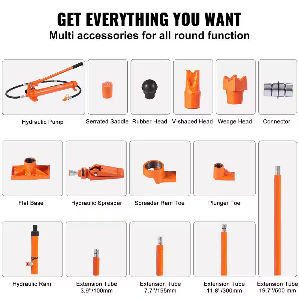 12 Ton Porta Power Kit, Hydraulic Ram with Pump with 4.6 Ft. /1.4 M Oil Hose, Po