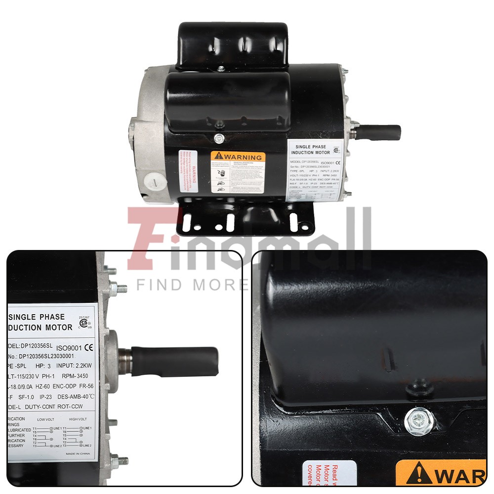 3450 RPM 3 HP SPL Electric Motor Compressor Duty 56 Frame 1 Phase 115/230 Volts