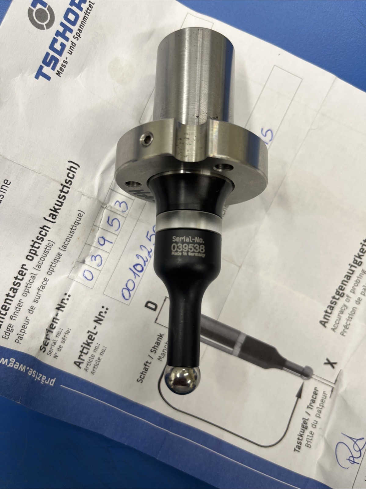 Tschorn Edge Finder Optical Acoustic CNC Measurement Probe 25mm Shank Germany