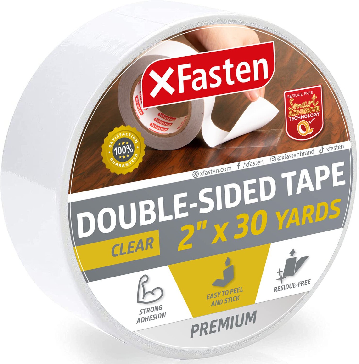 XFasten Double Sided Tape Clear, Removable, 2-Inch by 30-Yards, Ideal as a Gi…