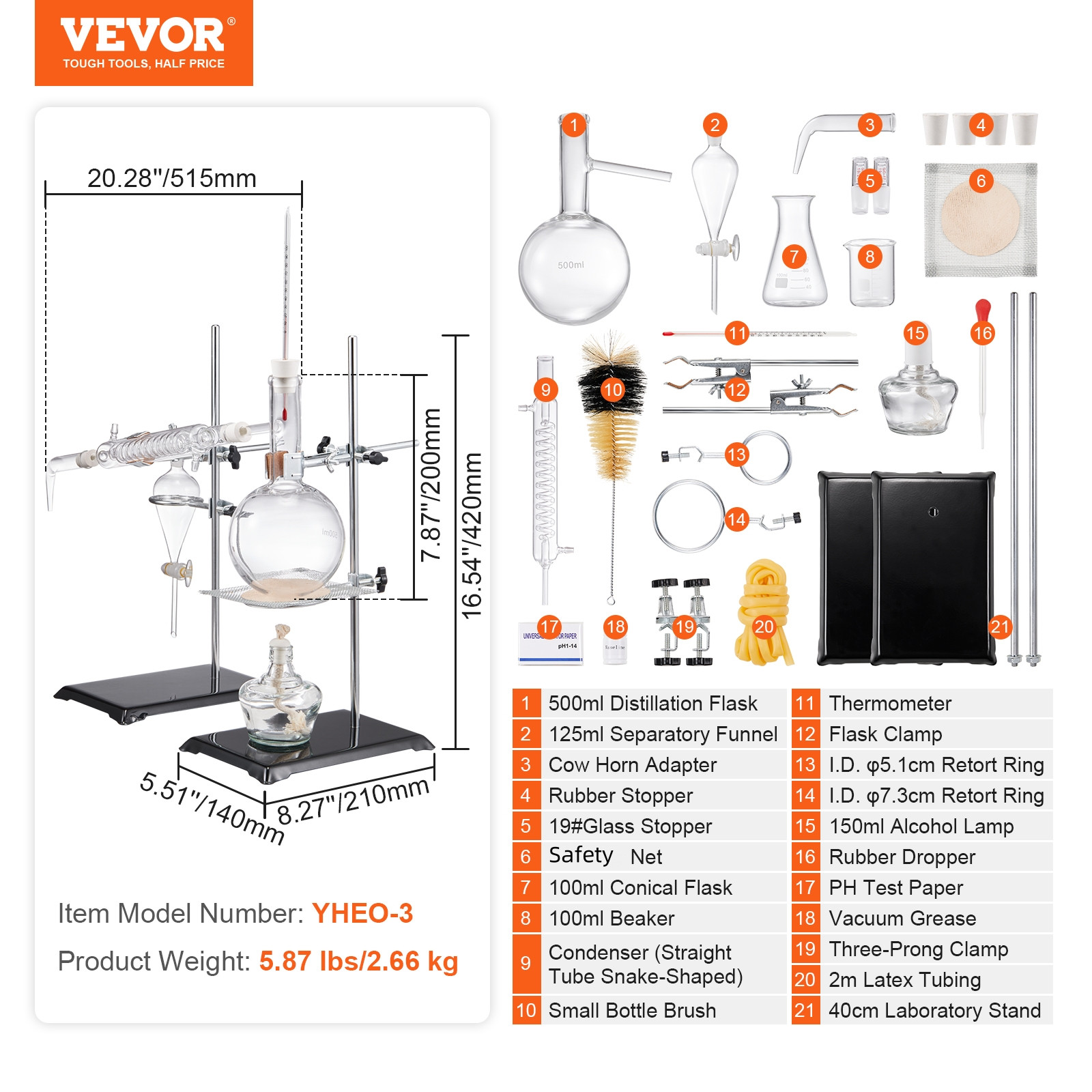 VEVOR Essential Oil Distillation Kit 500ml Distillation Apparatus 28 pcs Set