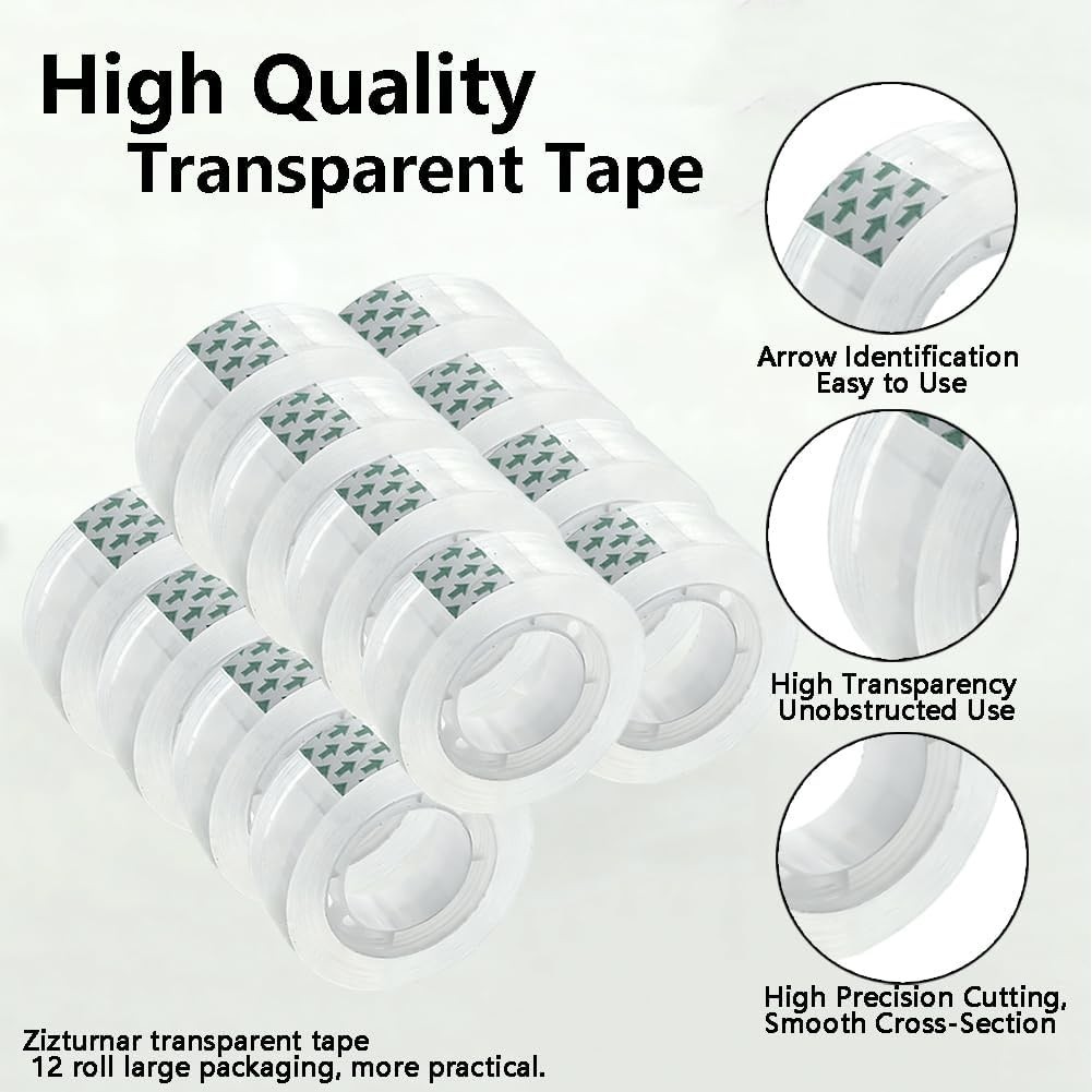12 Rolls Clear Transparent Tape Refills 3/4″x1000″ 1″ Core Office Home School