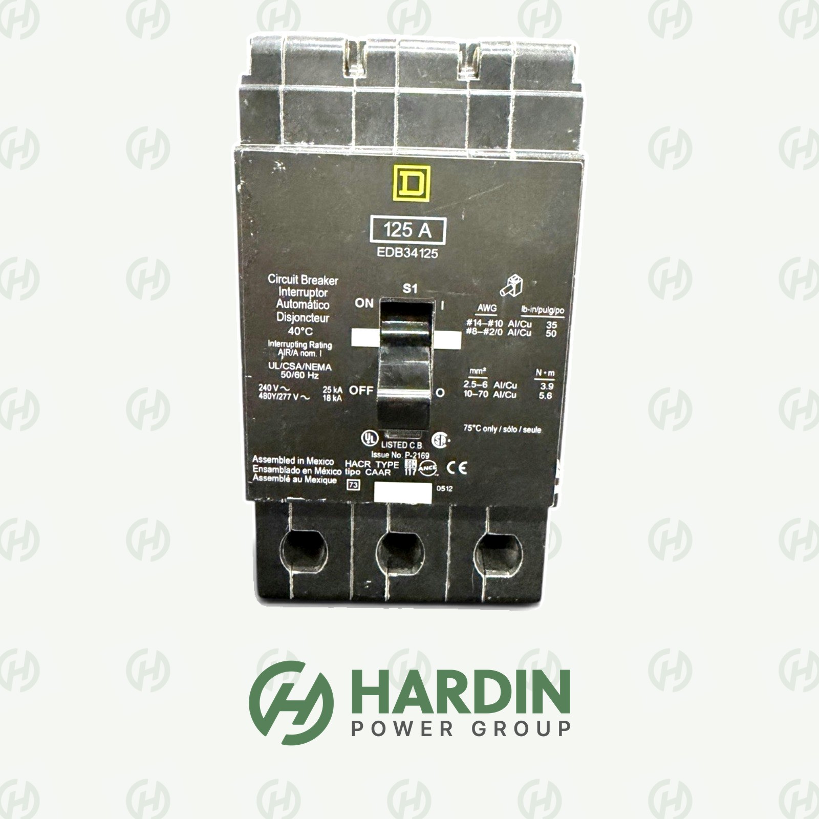 Square D EDB34125 125A 3P 480Y/277V Bolt-On Circuit Breaker NF Panel