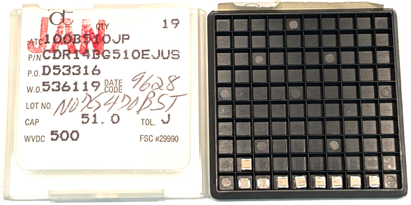 (9 PIECE LOT) CDR14BG510EJUS, Cap Ceramic 51pF 500V +90±20ppm/C 5% SMD 0.001%FR