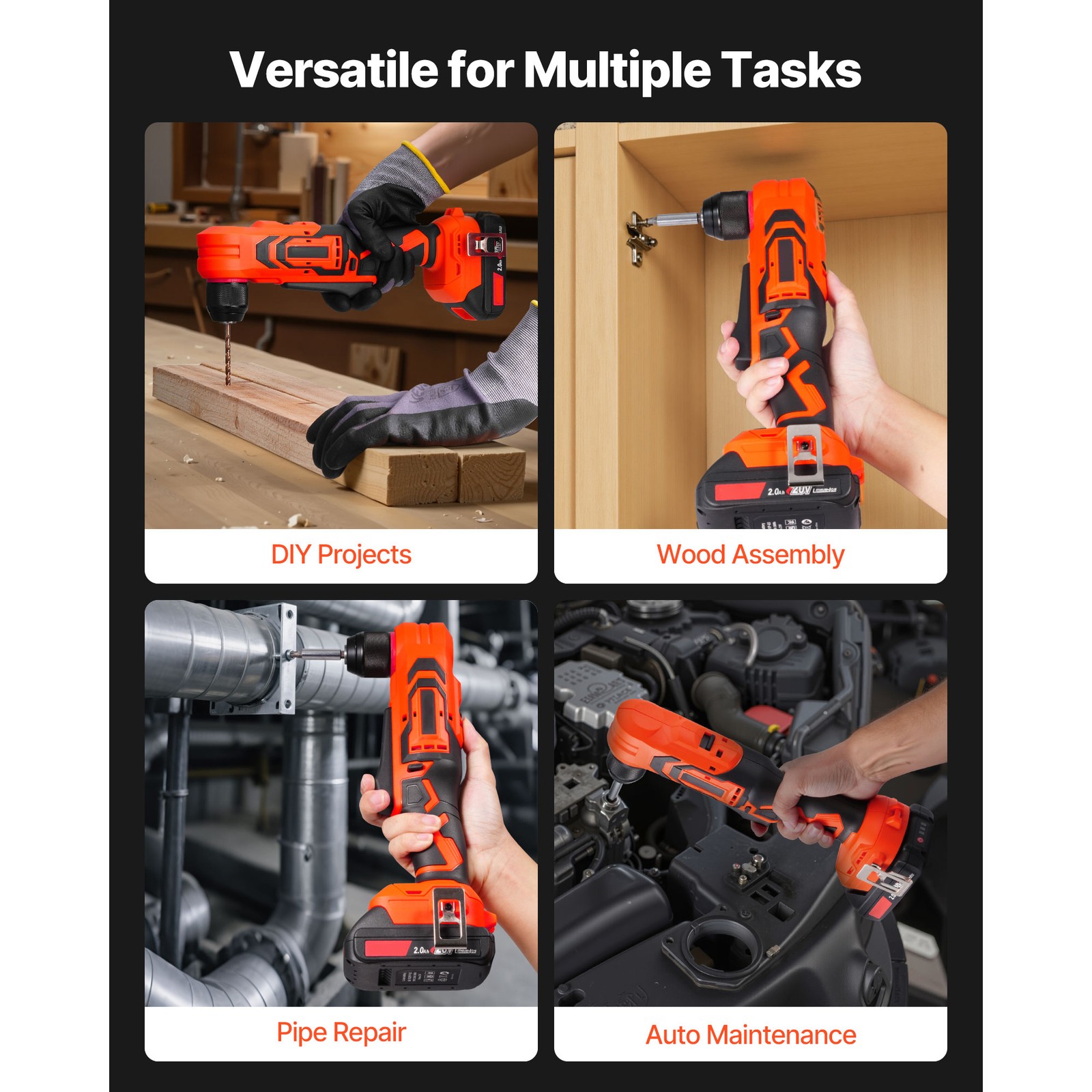 Uimoso Cordless 90-Degree Right Angle Drill with 3/8 Inch Chuck