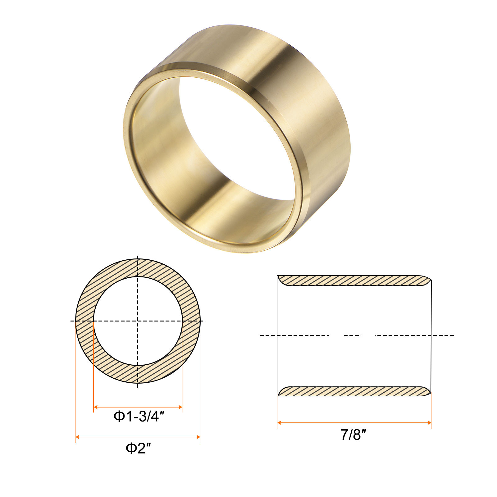 2pcs Sleeve Bearings 1-3/4″x2″x7/8″ Wrapped Oilless Bushings Brass Alloy