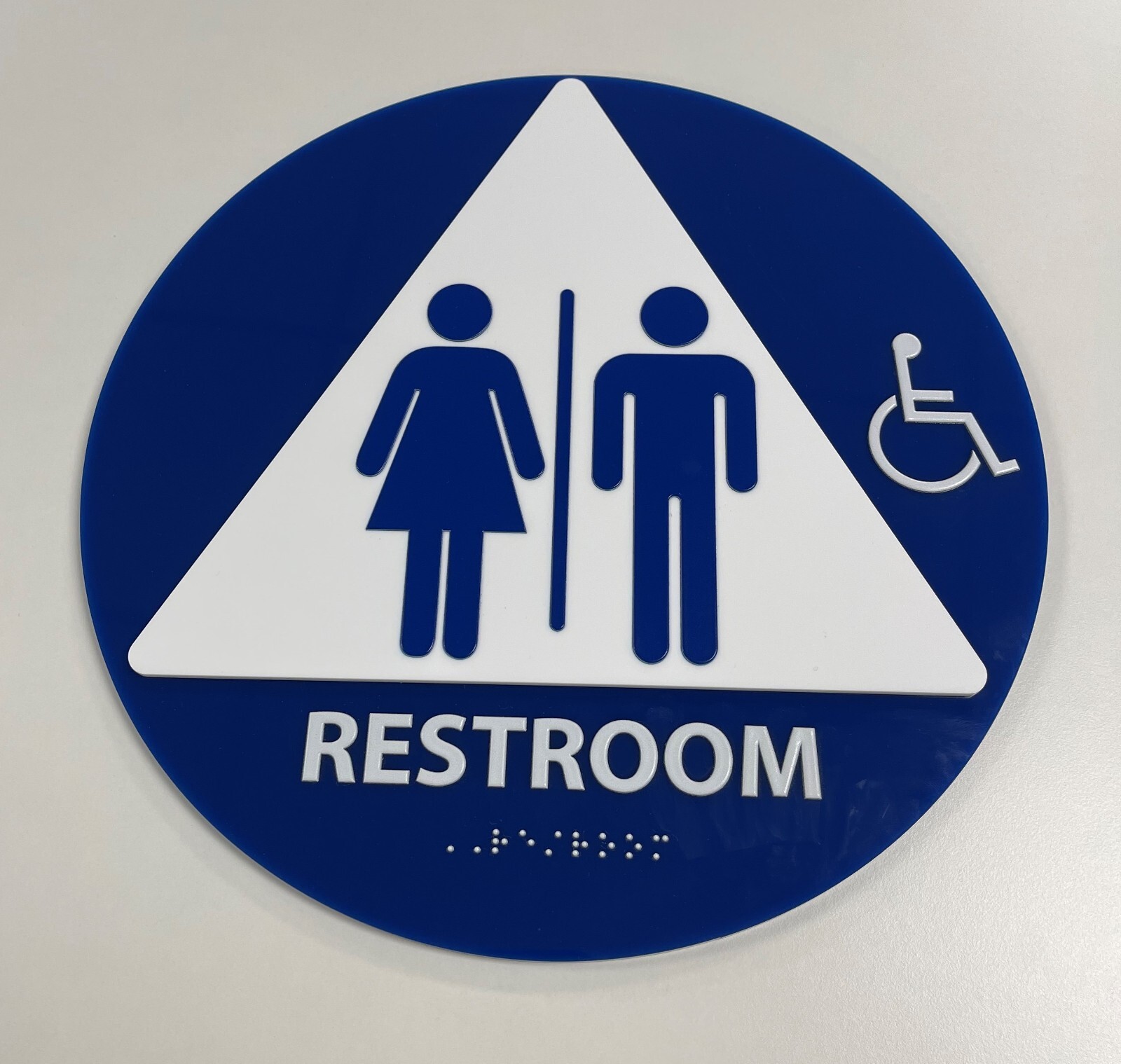 Acrylic Restroom Sex Neutral Sign set (round + rectangular), ADA & Braille
