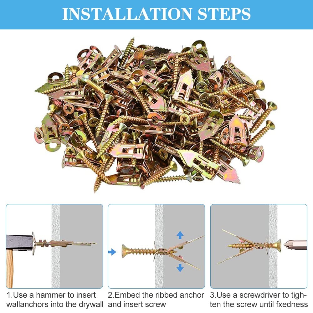 50PCS Self Drilling Drywall Anchors Screws Hollow Wall Anchor Expansion Kit