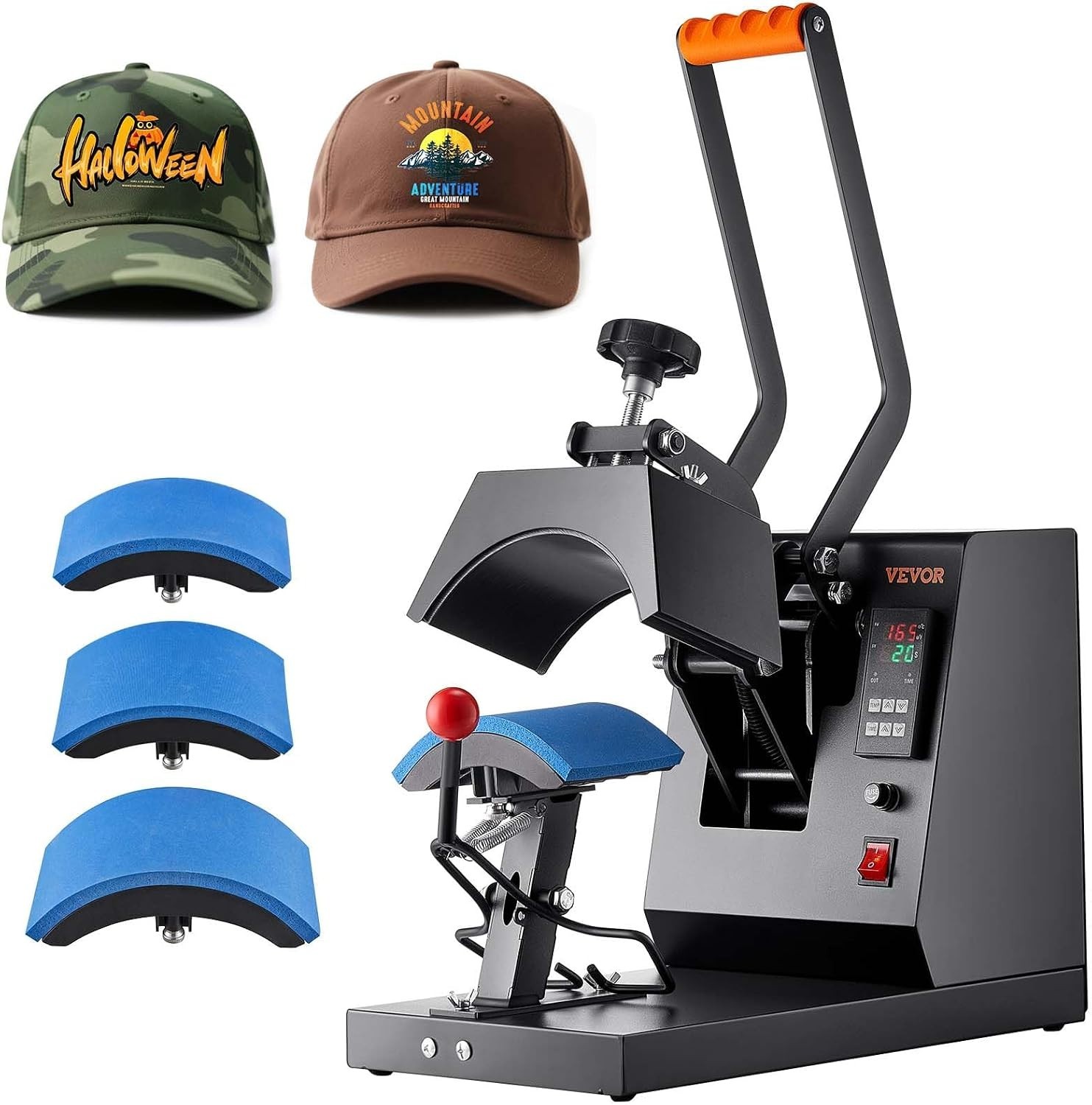 4-in-1 Heat Press Machine for Hats with 6x3inches Curved Teflon-Coated Heat P…