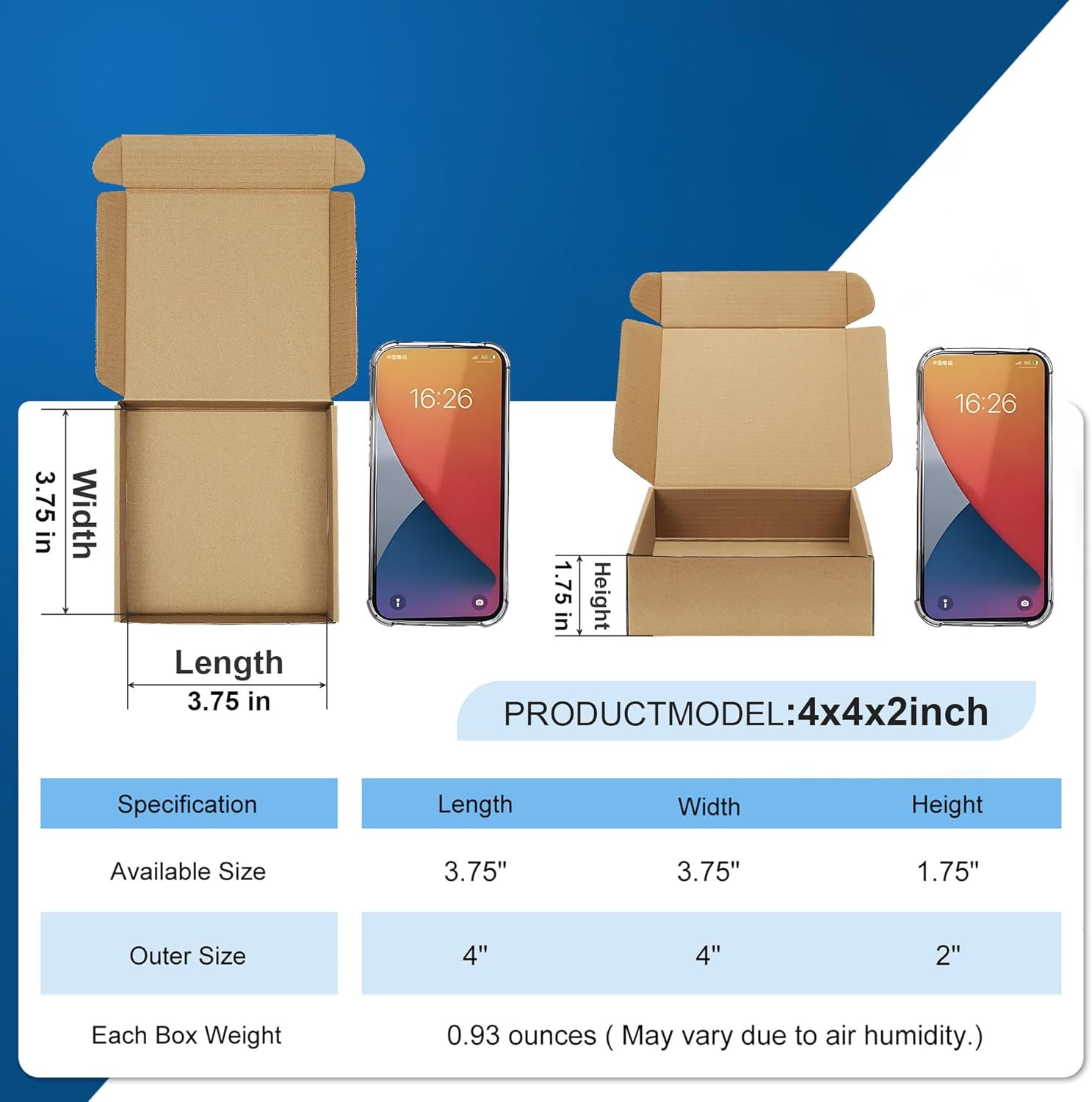 12Pack 4X4X2 Small Shipping Boxes – Brown Corrugated Cardboard Mailer