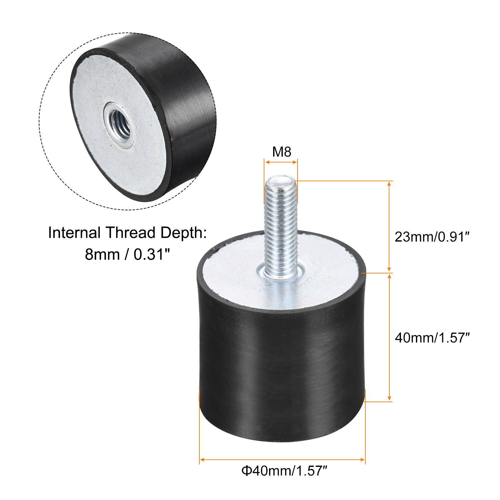 4pcs Rubber Mount M8 Male/Female Vibration Isolator Shock Absorber D40mmxH40mm