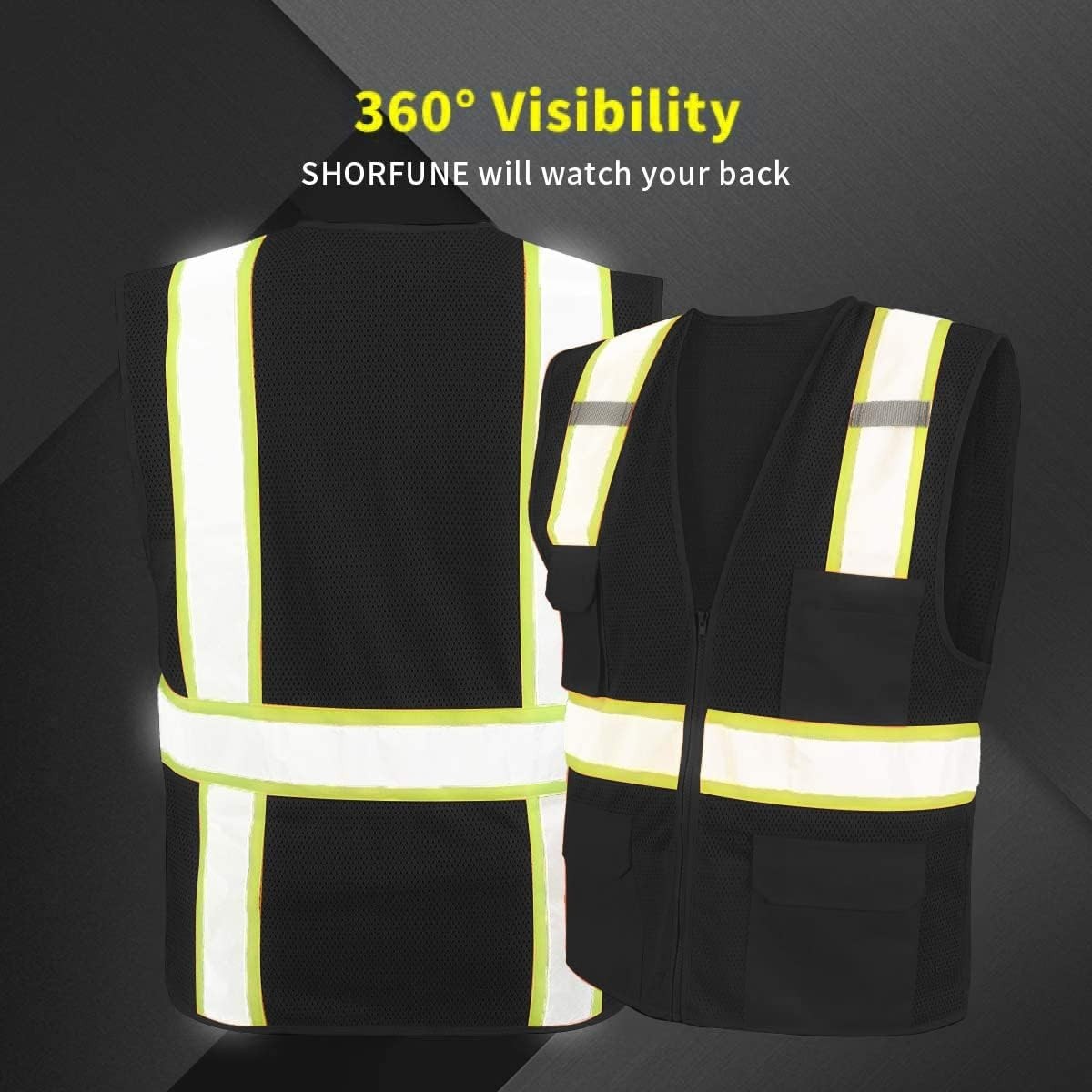 Black 🦺⚾NY Yankees Safety Hi-Vis Vest PPE w/reflective Strip Size Adult M-5XL