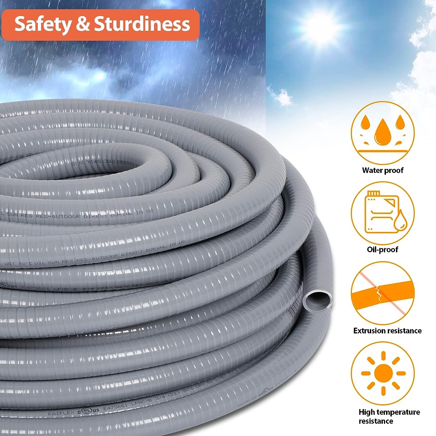 1/2″ 50ft Electrical Conduit Kit – Flexible Non-Metallic Liquid-Tight Conduit