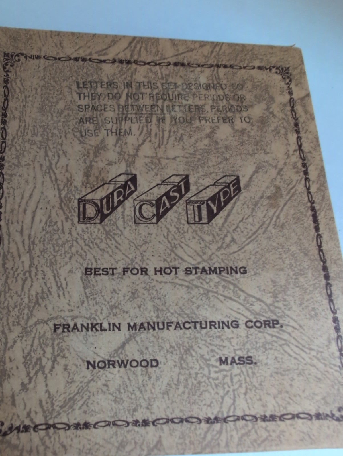 Vintage Franklin MFG. Corp.»Duracast Type» Hot Stamping/ Foil Embossing