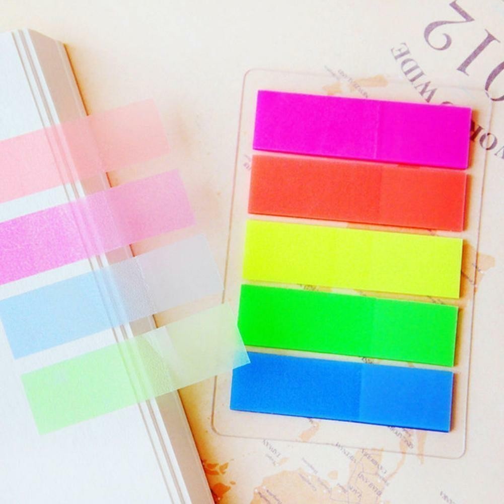 100Pcs Fluorescence Sticky Notes Memo Flags For Bookmark Sticker Colors US@