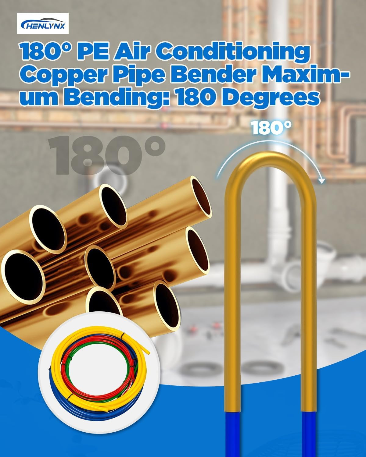 4PCS Copper Tube Bender Kit, 4M(13Ft) X 1/4″ 3/8″ 1/2″ 5/8″ HVAC Pipe Bending Sp