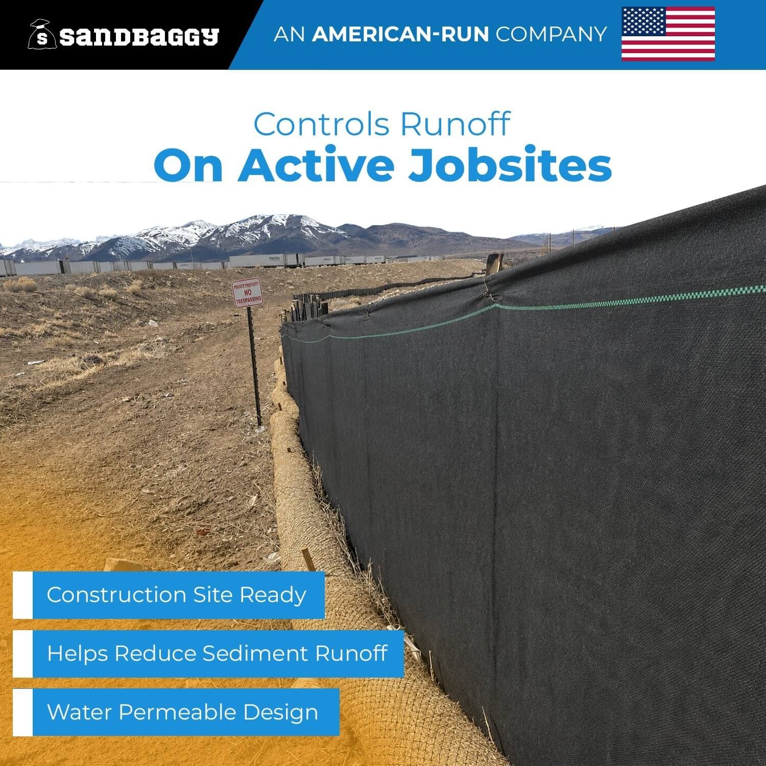 BULK 3′ x 100′ Non-Woven Geotextile Silt Fence Roll–4 oz Erosion Control Barrier
