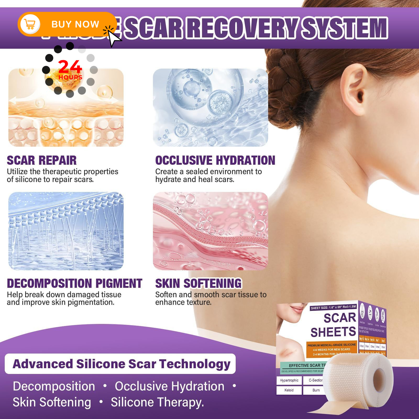 Silicone Scar Sheets, Medical Grade Tape for 3M, Beige
