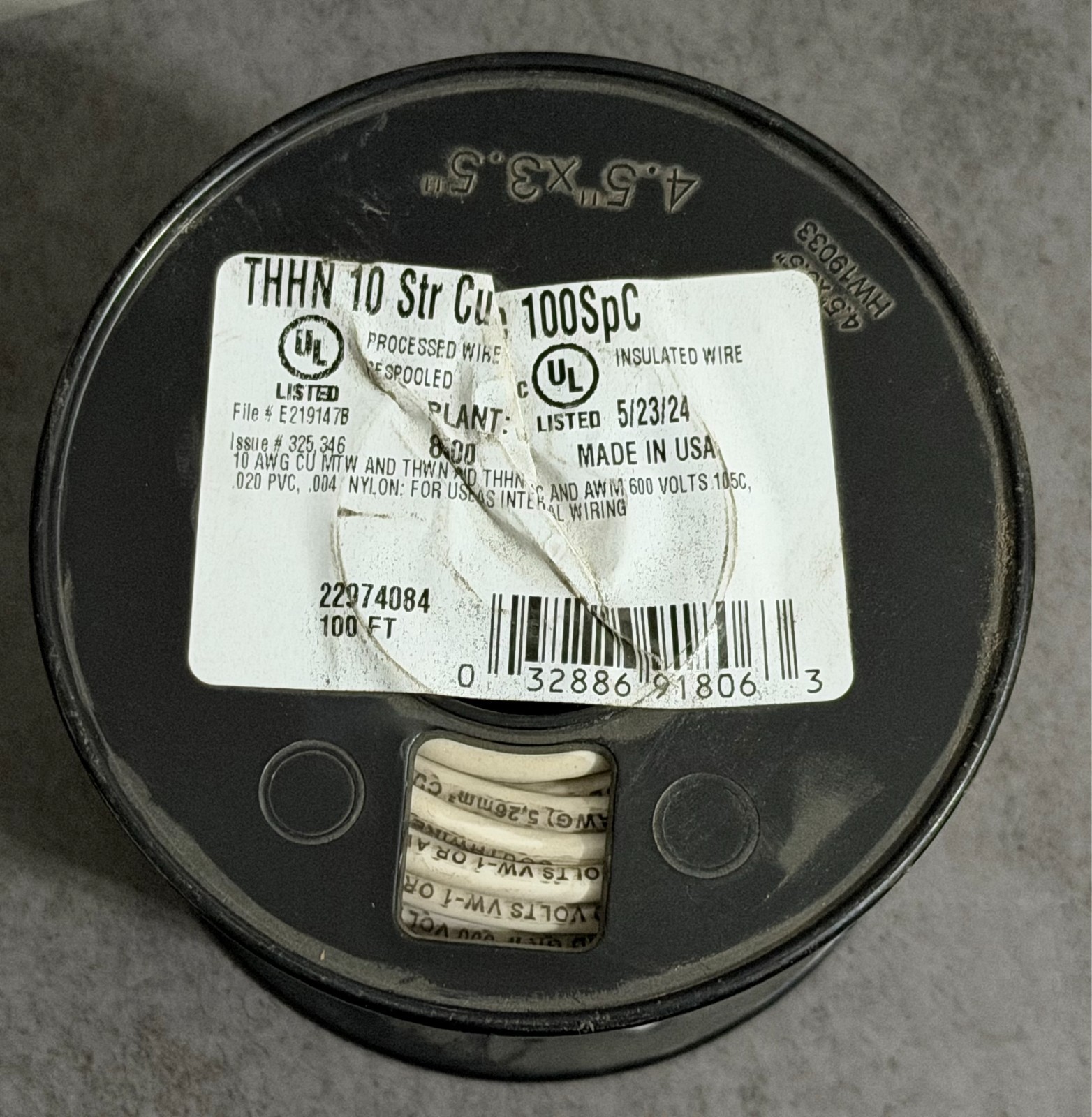 SouthWire 22974084: 100 ft. 10 AWG White Stranded CU THHN Wire
