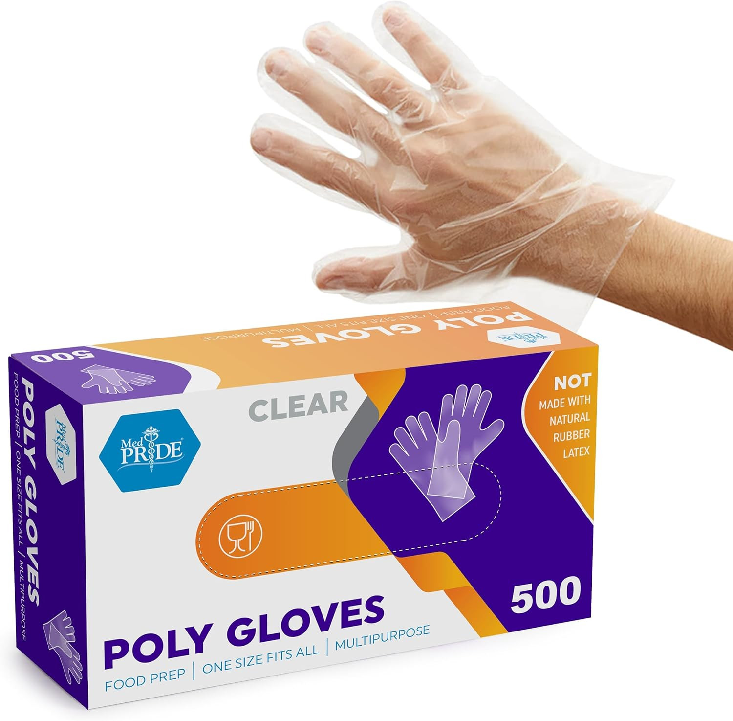 MED PRIDE Clear Food-Prep Poly Gloves |Multipurpose Latex-Free Disposable Gloves